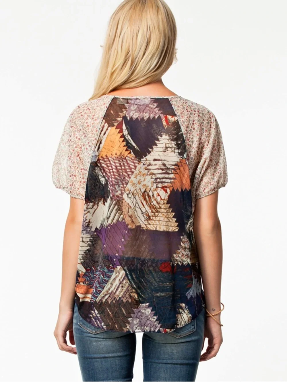 Denim & Supply Ralph Lauren Patchwork Sheer Mesh Top Western Cottage Boho Size M